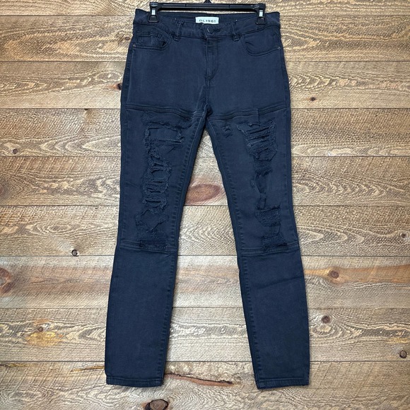 DL1961 Haven Coated Denim Leggings Asphalt Skinny Raw Edge Hem Size 31 - Picture 2 of 7